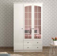 Zenio Rose 3 Kapak 2 Çekmece Aynalı Gardırop - Beyaz
