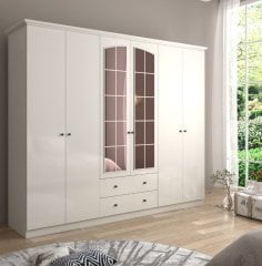 Zenio Rose 6 Kapak 2 Çekmece Aynalı Gardırop - Beyaz