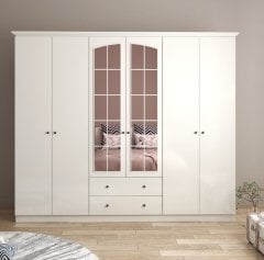 Zenio Rose 6 Kapak 2 Çekmece Aynalı Gardırop - Beyaz