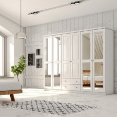 Zenio Myra Beyaz 6 Kapak 2 Çekmeceli Gardırop
