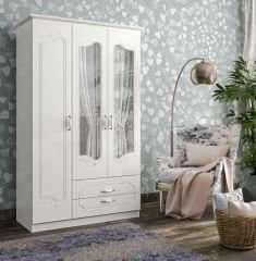 Zenio Linda 3 Kapak 2 Çekmece Gardırop - Beyaz