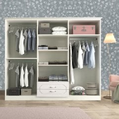 Zenio Linda 6 Kapak 2 Çekmece Gardırop - Beyaz