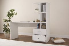 Zenio Ares Çalışma Masası Kitaplık Beyaz