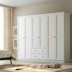 Zenio Side 6 Kapak 2 Çekmece Gardırop Beyaz - 210 cm