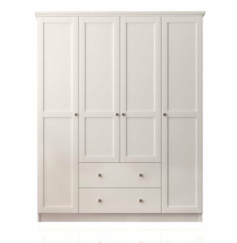 Zenio Side 4 Kapak 2 Çekmece Gardırop Beyaz - 210 cm