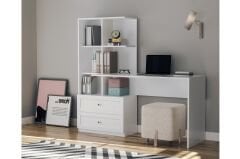 Zenio Side Çalışma Masası Çekmeceli Beyaz Kitaplıklı Sol