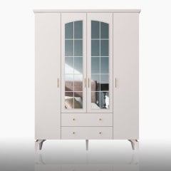 Zenio Rose Plus 4 Kapak 2 Çekmeceli Yüksek Ayaklı Aynalı Gardırop Beyaz