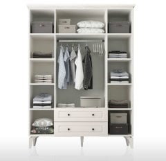 Zenio Assos Plus 4 Kapak 2 Çekmeceli Yüksek Ayaklı Camlı Gardırop Beyaz
