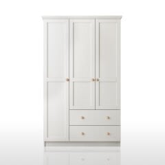 Zenio Side 3 Kapak 2 Çekmece Gardırop - Beyaz(Ahşap Kulp)