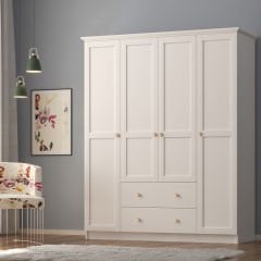 Zenio Side 4 Kapak 2 Çekmece Gardırop - Beyaz(Ahşap Kulp)