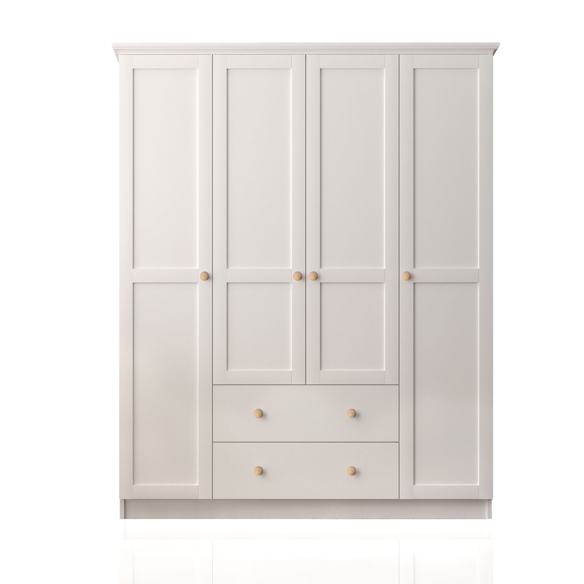 Zenio Side 4 Kapak 2 Çekmece Gardırop - Beyaz(Ahşap Kulp)