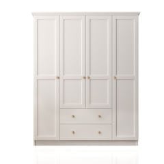 Zenio Side 4 Kapak 2 Çekmece Gardırop - Beyaz(Ahşap Kulp)