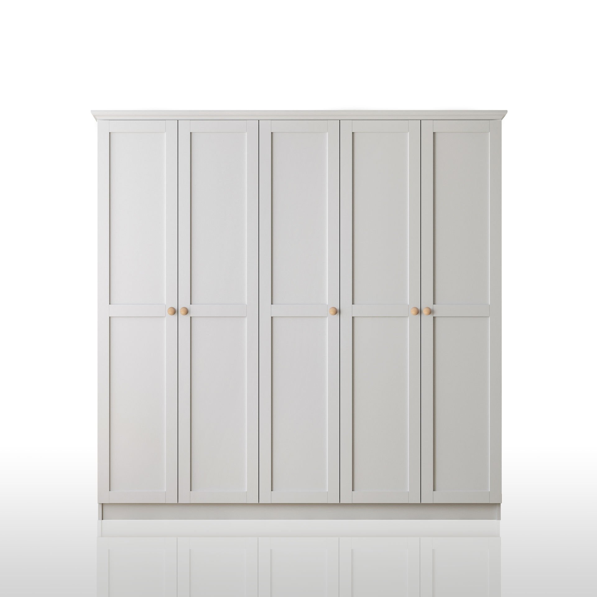 Zenio Side 5 Kapaklı Gardırop - Beyaz(Ahşap Kulp)