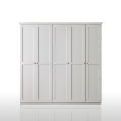 Zenio Side 5 Kapaklı Gardırop - Beyaz(Ahşap Kulp)