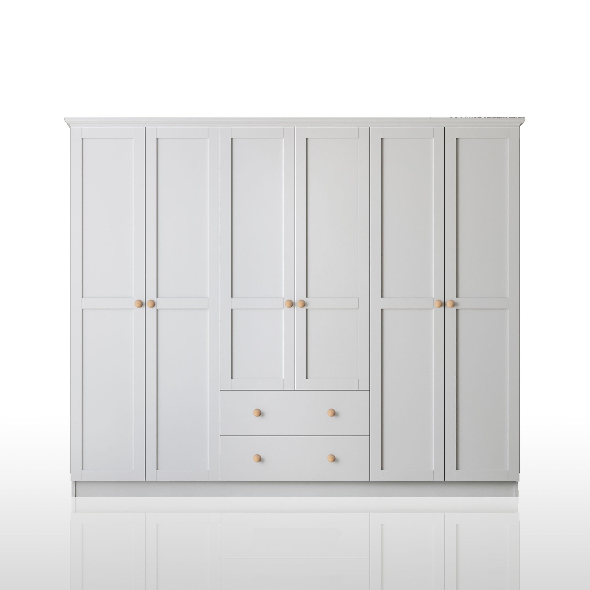 Zenio Side 6 Kapak 2 Çekmece Gardırop - Beyaz(Ahşap Kulp)