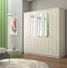 Aspendos 5 Kapaklı Aynalı Gardırop Beyaz 210 cm